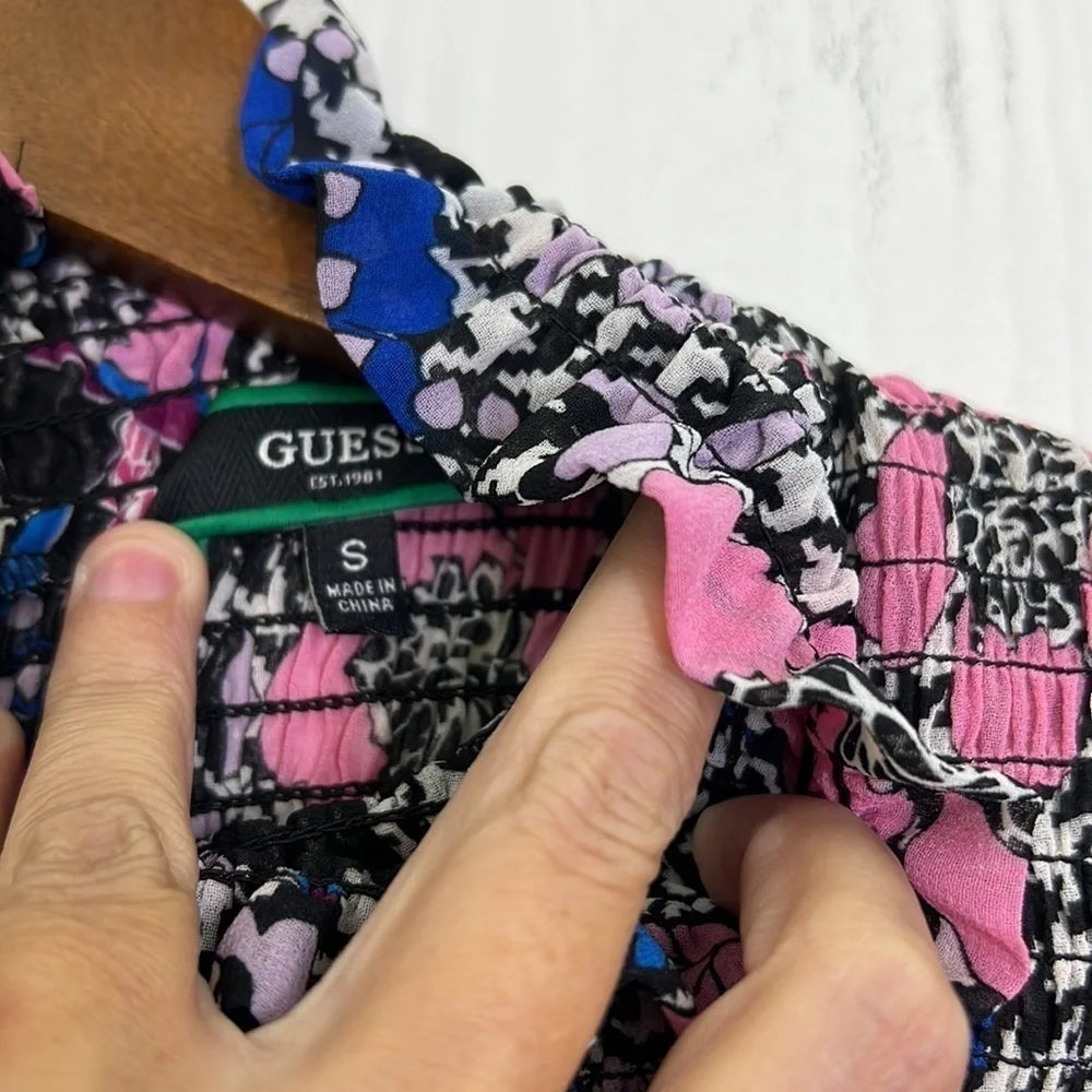 Guess - Colorful Floral Printed Mock Neck Long Sleeve Blouse Size Small